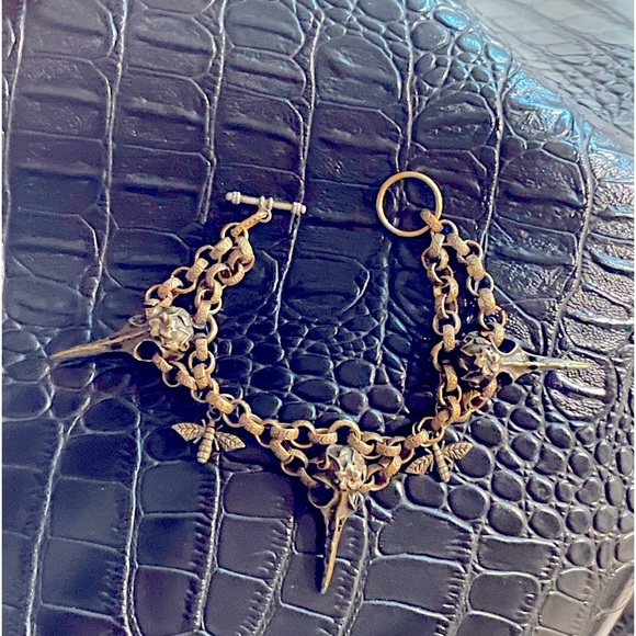 MADE TO ORDER: GOTHIC BIRD SKULL BRACELET or NECKLACE. (BRASS or CHROME)* - Picture 4 of 8